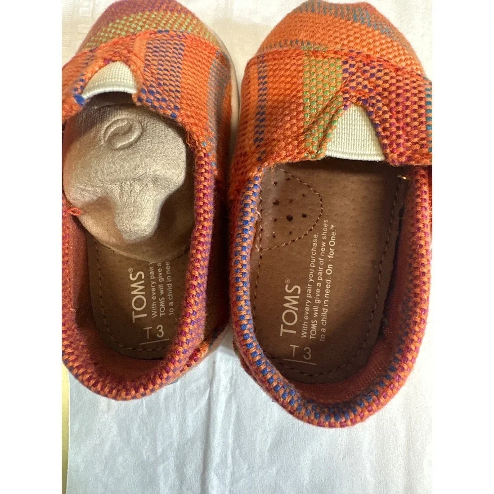 TOMS Toddler Shoes Orange Multi Stripe Hook Loop Size T3